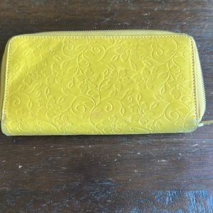 HOBO Yellow Floral Embossed Leather Wallet